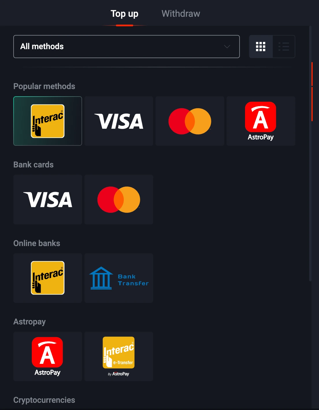 Pin Up Deposit Methods