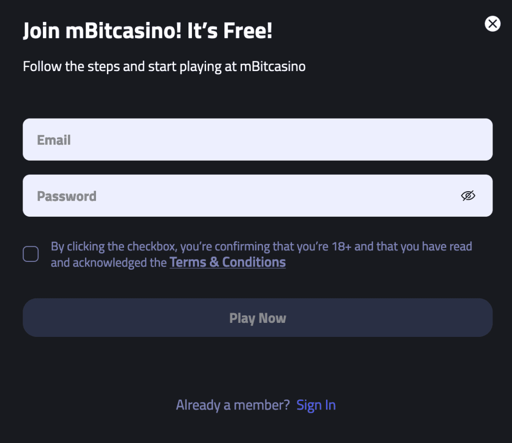 mBitcasino Register